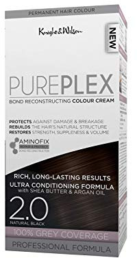 Knight & Wilson PurePlex Natural Black Permanent Hair Colour Dye. Protect, Restore and Nourish with Aminofix. 2.0 Natural Black. 100% Grey Coverage.