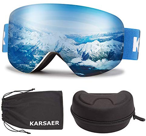 Karsaer Unisex skidglasögon för kvinnor och män, OTG 100 % UV-skydd anti-dimma snowboardglasögon, skidglasögon för glasögonhållare, hjälmkompatibla snöglasögon, snowboardglasögon för pojkar och