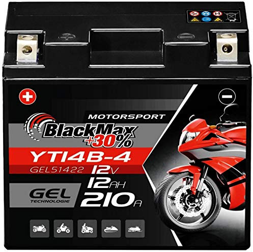 BlackMax YT14B-4 GEL Motorradbatterie 12V 12Ah Batterie 51422