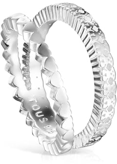TOUS Anillo Doble de Plata de Primera Ley para Mujer con Motivo de Corazón, Talla 14, 1 cm de Ancho, Elegante y Versátil, Colección Straight