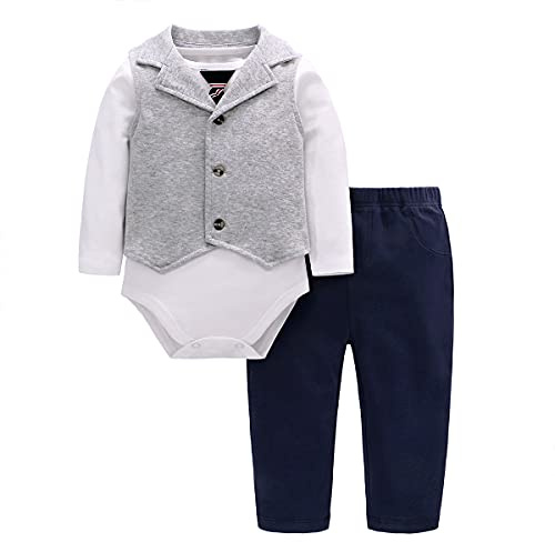 famuka trajes bebé niño traje de boda bautizo bebé body + chaleco + pantalón conjunto de ropa de bebé (Gris, 59)
