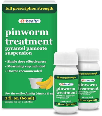 A+Health Pinworm Treatment Pyrantel Pamoate Oral Suspension, Family Pack, for Adults and Kids 2+, Banana Flavor, 2 Fl Ounces