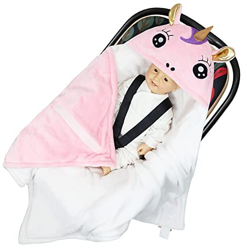 Babydecke Einhorn Einschlagdecke Babyschale Decke Kinderwagen Kuscheldecke 90x90cm Wickeldecke Puckdecke für Kindersitz,Cybex Baby Erstausstattung Neugeborenen Mädchen Geschenk/Rosa