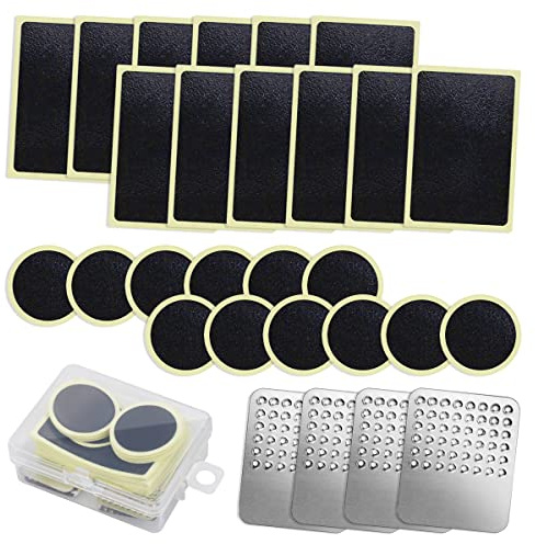 LICQIC Bicycle Tyre Repair Kit, Self Adhesive Bike Puncture Repair Patches, Cycle Puncture Repair Kit with Metal Rasps, for Road, Mountain or Commuter Bikes