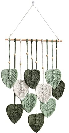F Fityle Tapiz Tejido para Colgar en la Pared de macramé, decoración Bohemia, Adorno Colgante, Fondo, borlas de Hojas, decoración de Pared para Sala de Estar, Verde