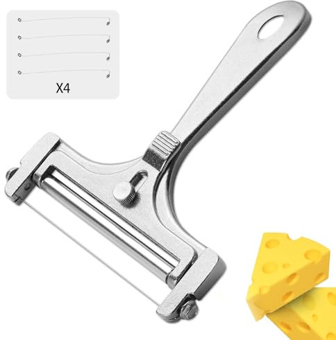 Dachiy Käseschneider mit Rolle und Schneidedraht, 3 Ersatzdrähte, Variable Schnittstärke, Rostfreier Edelstahl/Aluminium, Ist für Weichen Bis Mittelharten Käse Perfekt Geeignet