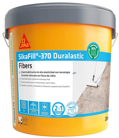 SIKA - Impermeabilización fibra - SikaFill 370 Fibers - Rojo Teja- 20kg | Pintura acrílica con fibras de vidrio - Para cubiertas y terrazas - Puentea fisuras - Protección duradera