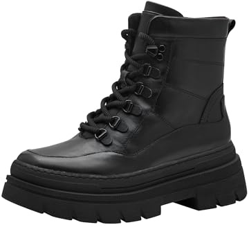 MARCO TOZZI Damen Stiefeletten zum Schnüren mit Lederanteil Plateau, Schwarz (Black), 39 EU