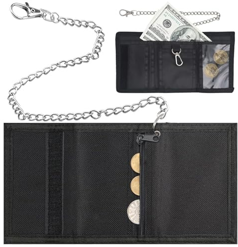 Geldbeutel Jungen,Geldbörse mit Kette,Kinder Geldbeutel Jungs,Portemonnaie Kinder Jungen Faltbare,Slim Dreifach Geldbörse für Junge,Herren Dreifache Geldtasche für Münztasche,Kartenhalter (Schwarz)