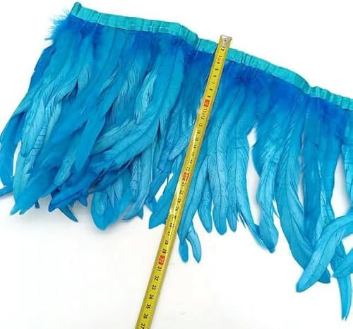 VGHJYNM 2 Meter Hahnenschwanzfedern, Besatz für Kleider, Handarbeitszubehör, DIY-Federfedern, Weihnachten und Dekoration-Seeblaue Feder-2 Meter