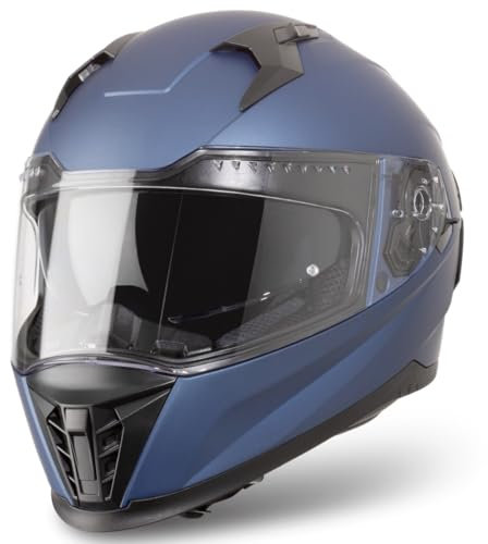 VINZ Perez Integralhelm mit Sonnenblende | Motorradhelm Full-Face Helme | Motorrad Helm Vollvisierhelm Mopedhelm ECE 22.06 | für Damen & Herren | In Gr. XS-XXL - Metallic Blue