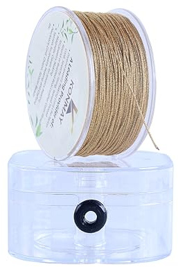 KONMAY 0,8 mm metallisk gyllene nylonsträng med fodral för smyckestillverkning, 45 meter prydnadssträng för upphängning, hantverk, glittertråd för kinesisk knutning, makramé