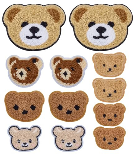 WEBEEDY 12 Stück Bär Gestickte Aufnäher 6 Stile Dekorative Aufnäher Nähen Sie auf Cartoon Bär Applique 3D Aufkleber für DIY-Kleidung Taschen