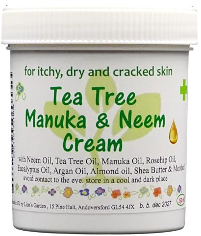 Tea Tree Manuka and Neem Cream 250ml IMPROVED FORMULA- Antibacterial, Anti-fungal, Antiseptic with Lavender Oil, Rosehip Oil, Argan Oil, Almond oil, Shea Butter & Menthol