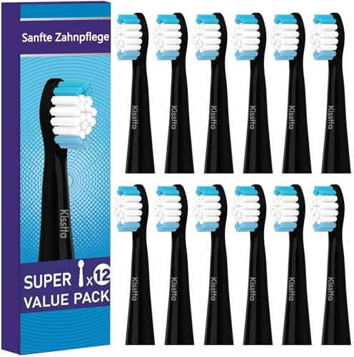 12er Aufsteckbürsten Kompatibel mit Oral B Pulsonic Elektrische Zahnbürste, Schallzahnbürste Aufsätze Kompatibel mit Oral B Pulsonic Slim 1000/Slim Clean 2000/Luxe 4500, Medium-Borsten (Schwarz)