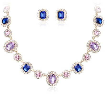 EVER FAITH vintage uttalande smyckesset för kvinnor, gnistrande kristall flerfärgad strass halsband och örhängen set smycken för bröllop fest bal OOTD, Kristall