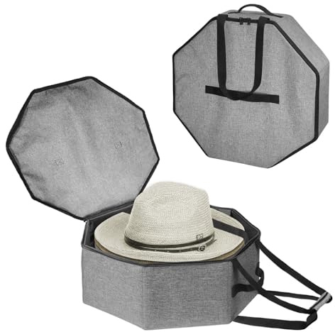 Jenlan Hat Storage Organizer Box, Hardboard Support Large Foldable Hat Carrier with Handles for Travel, Holds Cowboy Hats, Baseball Caps, Saves Space Portable Hat Carrier Bag for Men Women (Grey)