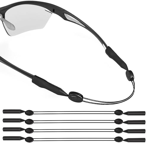 4 Piezas Cinta Gafas Deporte, Cordones Antideslizantes para Gafas, Sujeta Gafas Deportivo, Correas de Gafas Ajustables, Cordon Gafas para Hombre, Mujer y Niño, Negro