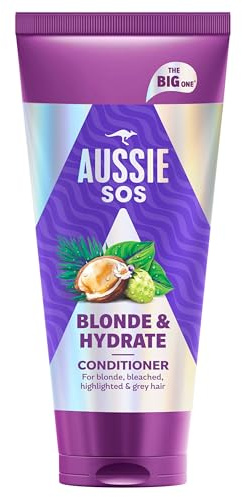 Aussie SOS Blonde & Hydrate Après-Shampooing 350ml Pour Cheveux Décolorés, Mèches et Gris, Démêle et Adoucit tout en Hydratant les Cheveux Blonds et Argentés Susceptibles à la Sécheresse
