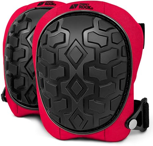 FREEKYROCK Professional Knee Pads for Work Construction with Heavy Duty Cap Foam Padding Gel Cushion Knee Pads for Men, Comfortable Adjustable Strong Strap, Military Grade Rivet for Flooring Gardening, Red