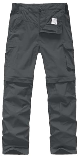 Asfixiado Kids Hiking Pants, Boy's Casual Quick Dry Convertible Waterproof Trousers for Climbing Camping Outdoor #9016 Dark Grey-L