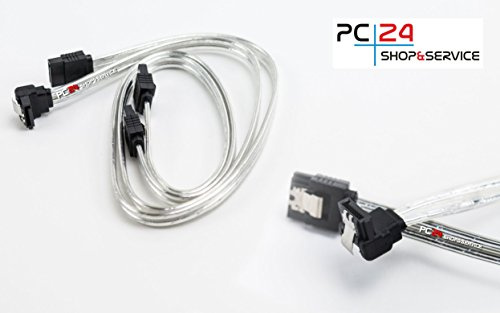 PC24 Shop & Service 2x SATA Kabel 50cm Silber | 1x gerade-gerade | 1x gerade-abgewinkelt | kompatibel bis zu S-ATA/600 | 1,5GBs/3GBs/6GBs (abwärtskompatibel) | S-ATA Kabel | Premiumqualität