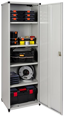 XL Metallschrank in Hellgrau mit 4 höhenverstellbaren Böden. Außenmaß 60 x 44 x 180 cm. Solide Konstruktion, TÜV geprüft.