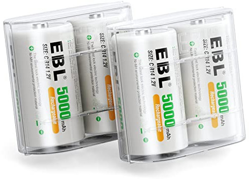 EBL 4PCS Piles C Rechargeables 5000mAh Ni-MH 1.2V, Type C Baby C HR14 Batterie Rechargeable 1200 Cycles