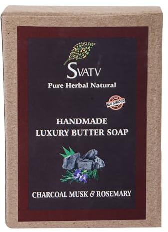SVATV Soap Charcoal Musk & Rosemary - Best Exfoliating Bar, Traditional Ayurvedic Herbal Soap For All Skin Type - 125 Grams