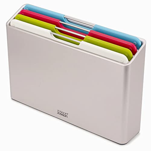 Joseph Joseph Folio Juego de 4 tablas de cortar grandes con código de color y estuche para guardarlas (Grande) - Plata