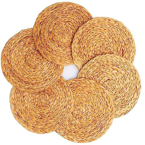 DAJAMAI 13'' Round Woven Placemats Plate Chargers Set of 6, Boho Farmhouse Rustic Woven Place Mats for Dining Table Decoration, Rattan Wicker Table Mats Jute Braided Chargers for Dinner Plates