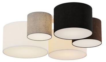 Lindby Stoff Deckenlampe grau, braun schwarz beige weiß 5 Schirme Ø 20 25 30 35 40 cm 5x E27 max. 60W ohne Leuchtmittel Textil Deckenleuchte