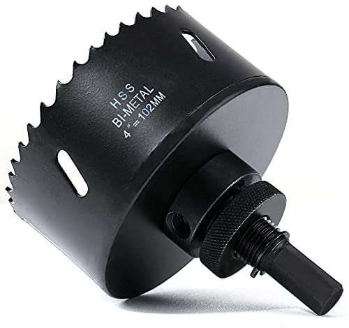102mm Hole Saw, HSS Bi-Metal Hole Cutter with Pilot Bit for Plate Steel, Sheet Iron, Ceiling Board, Wood and Plasterboard, Black
