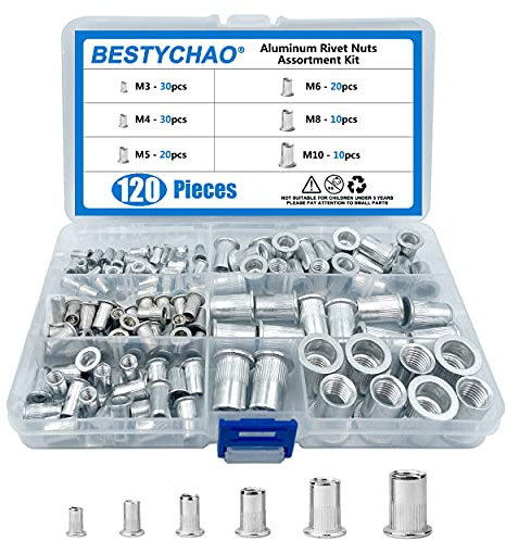 BESTYCHAO 120 pz Dado Rivetto In Alluminio Testa Piatta Inserto Filettato Dado Rivetto, Nutsert Rivnut Assortimento Kit M3 M4 M5 M6 M8 M10