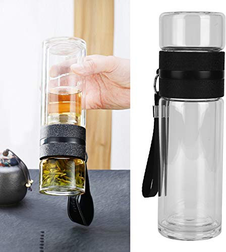 Tissting Botella de Agua de Vidrio de Doble Pared, Taza de Separación de Agua de Té con Infusor de Acero Inoxidable, 500 ml, Hermeticidad Garantizada, Versatilidad en Uso, for Oficina y Casa