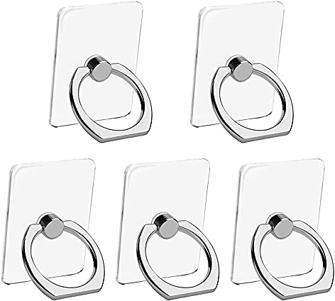 VOVIGGOL Transparente Anillo Movil Soporte Anillo para Teléfono 5pcs, Rotación 360 Grados Anillo Movil Dedo Agarre Kickstand Compatible para Teléfonos Móviles y Tabletas (Cuadrados)