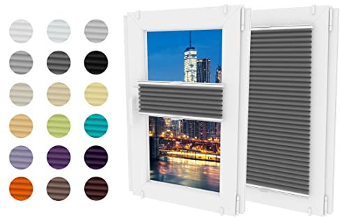 Thermo Plissee Ohne Bohren - Nicht-invasive Griffe - Schnelle und Einfache Installation Plissee - Rollo Ohne Bohren - Aluminiumbeschichtung Reflektiert Sonnenlicht (Dunkelgrau, 25x80 cm)