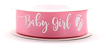 OMISS Dekorativt rosa satinband - bredd 19 mm - perfekt för nyfödda, baby shower och födelsedagar (Baby Girl)