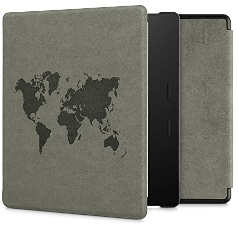 kwmobile Hülle kompatibel mit Amazon Kindle Oasis 10. Generation - Kunstleder eReader Schutzhülle - Travel Umriss Grau