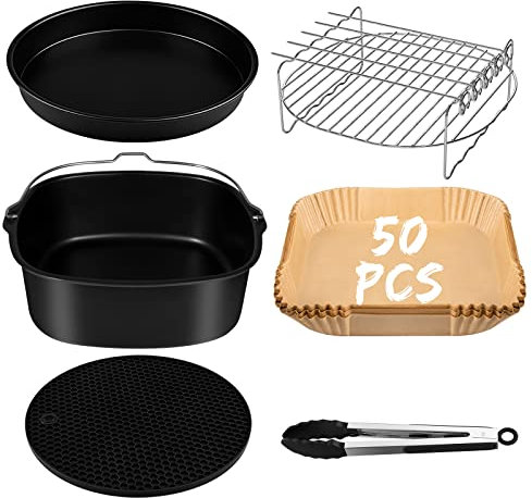 Airfryer xxl zubehör heißluftfritteuse zubehör xl 5,5l quadrat, heißluft friteusse zubehör mit backpapier heissluftfriteuse passt für COSORI Philips Innsky KLAMER 5,5L 6,2L air fryer