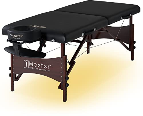 Master Massage Roma Massageliege aus Holz, leicht, tragbar, zusammenklappbar, 71 cm, Spa, Schönheit, Couch, Physiotherapie-Bett mit Umgebungslicht-System, Schwarz