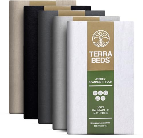 Terra Beds Premium Spannbettlaken - Bettlaken 180x200cm - 200x200cm 160g/m2-100% Hochwertiges Oeko-TEX Baumwoll Jersey Bettlaken – Erhältlich in 10 Farben