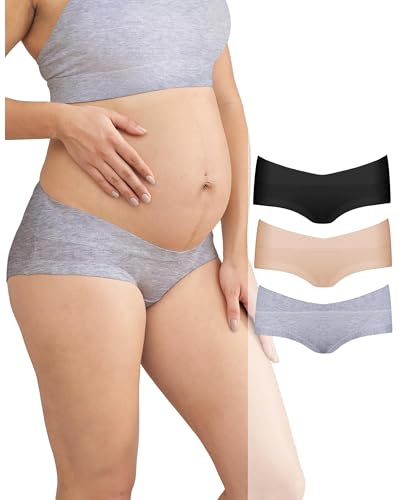 Intimate Portal Maternity Underwear Cotton Pregnancy Boyshort Panties Under the Bump Women C Section Postpartum Briefs 3 Pack Black Nude Grey M