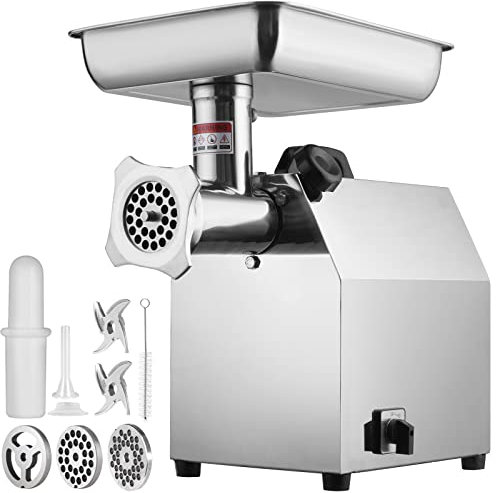 VEVOR Hachoir à Viande 1100 W Hachoir Électrique Multifonctionnel 360 kg/h avec 2 Lames 2 Plaques de Broyage Poussoir à Saucisses en Inox Alimentaire pour Hacher Rapidement Viande Oignon Ail Herbe