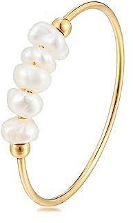 ZMANYIJEW Freshwater Pearl Ring for women,Dainty Minimalistic 316L Stainless Steel Gold Stacking Statement Wedding Finger Pearl Rings for Women(gold, 8)