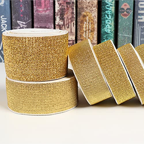 Michass Bandes élastiques à paillettes - Largeur : 25 mm - 40 mm - Pour chaussures, vêtement, pantalon, bricolage, couture, vêtements, accessoires de couture faits à la main (25 mm, doré)