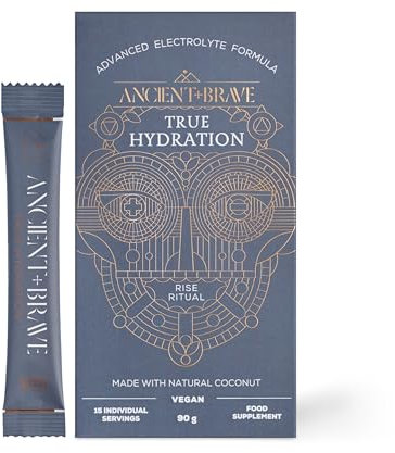 Ancient + Brave True Hydration - Electrolyte Powder 15 x 6g Sachets - Magnesium, Potassium, Chromium - Coconut Water Blend for Morning Replenishment, Post Workout Recovery - Vegan, Natural Flavor