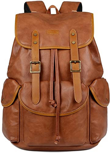 Baosha PU Leder Laptop Rucksack für 15.6 Zoll Herren Laptoptasche Business Arbeit Schule College Rucksack Satchel Schulrucksack Reise Rucksack CN-01 (Braun)