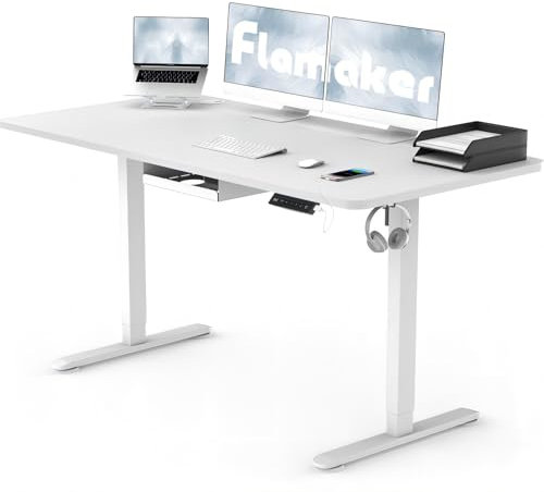 Flamaker Höhenverstellbarer Schreibtisch Ganze Tischplatte 120 x 60 cm Schreibtisch Höhenverstellbar Elektrisch mit Memory-Steuerun,USB-Aufladung (Weiß)