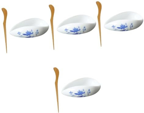 Warmhm 4sets Porcelain Tea Vessel Ceramic Tea Scoop for Loose Leaf Accessories
